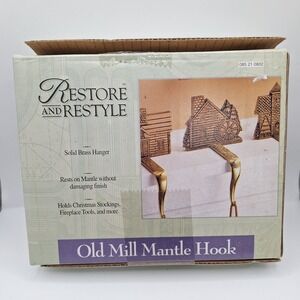 Vintage 1997 Old Mill Mantle‎ Hook Solid Brass Hanger Holds Christmas Stockings